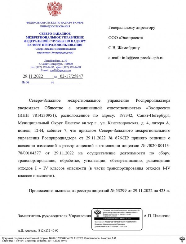 Лицензия на отходы I-IV классов опасности